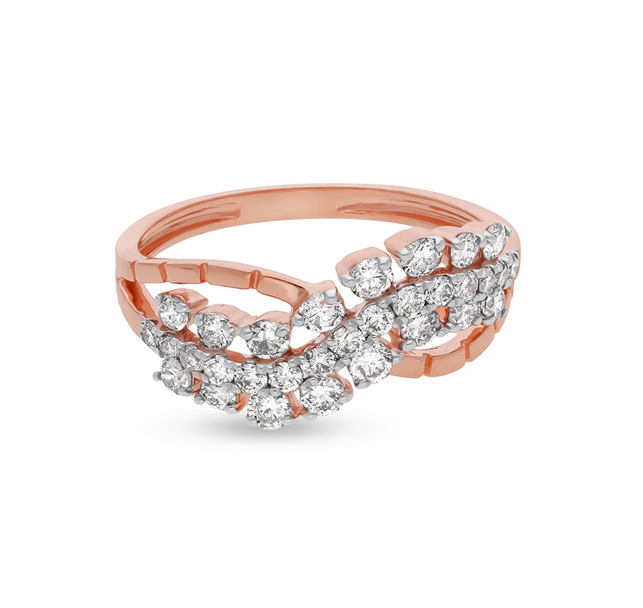 Drizzle Type Round Cut Diamond With Prong Setting Rose Gold Casual Ring