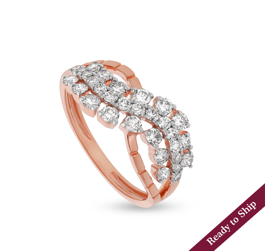 Drizzle Type Round Cut Diamond With Prong Setting Rose Gold Casual Ring