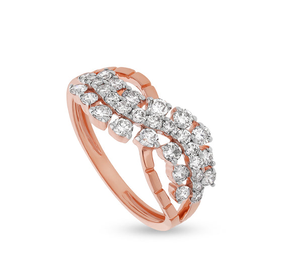 Drizzle Type Round Cut Diamond With Prong Setting Rose Gold Casual Ring