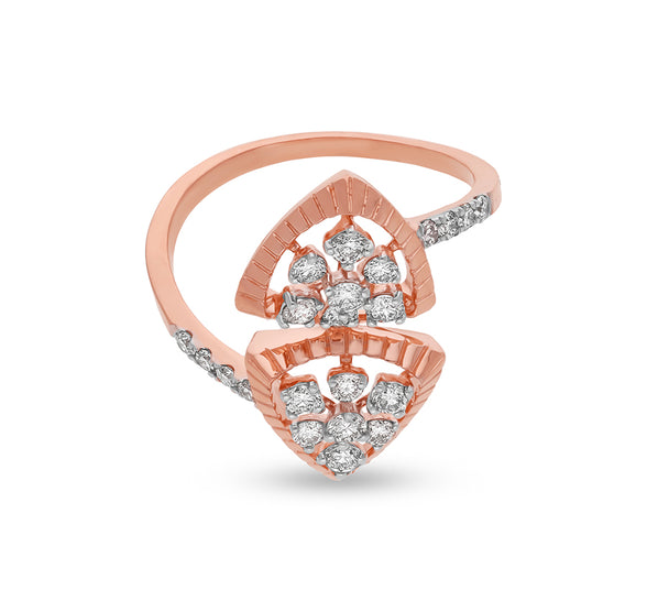 Triangle Shape Round Natural Diamond With Prong Setting Rose Gold Casual Ring