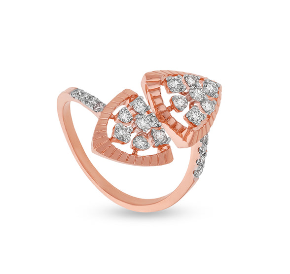 Triangle Shape Round Natural Diamond With Prong Setting Rose Gold Casual Ring