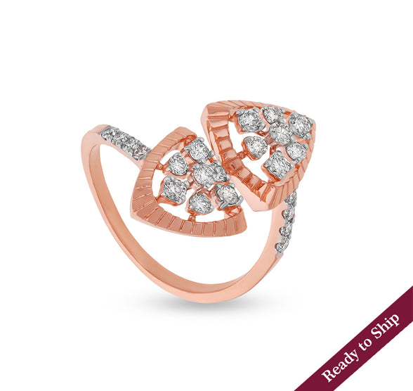 Triangle Shape Round Natural Diamond With Prong Setting Rose Gold Casual Ring