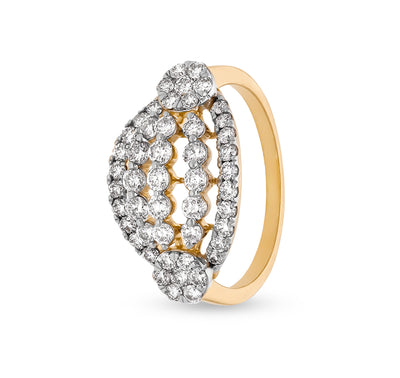 Oval Shape Side Round Pressure Setting With Prong Set Yellow Gold Casual Ring