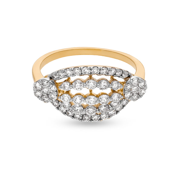 Oval Shape Side Round Pressure Setting With Prong Set Yellow Gold Casual Ring