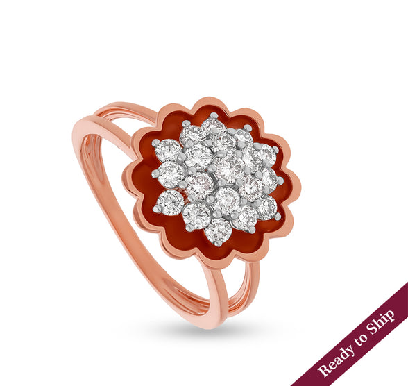 Floral Shape Round Natural Diamond With Split Shank Rose Gold Casual Ring