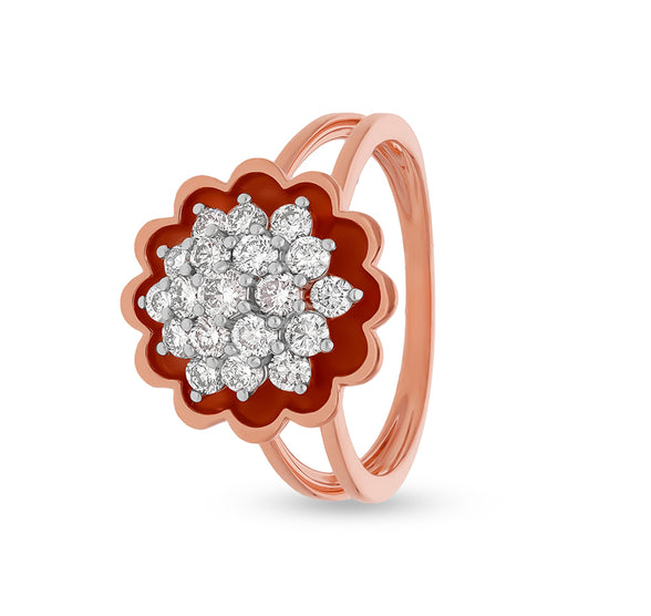 Floral Shape Round Natural Diamond With Split Shank Rose Gold Casual Ring