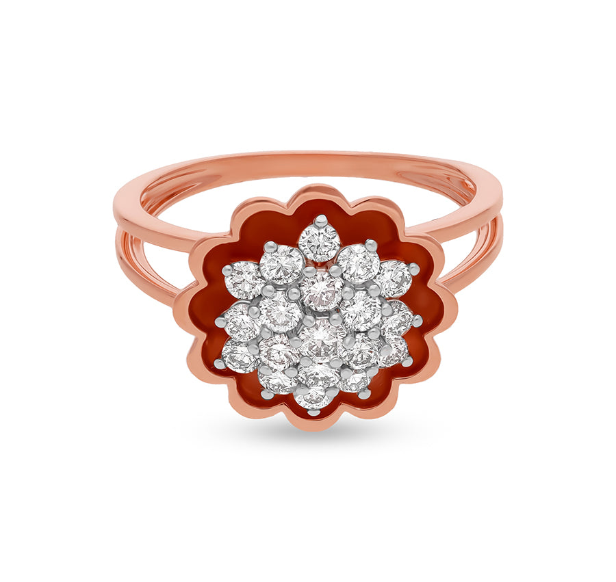 Floral Shape Round Natural Diamond With Split Shank Rose Gold Casual Ring