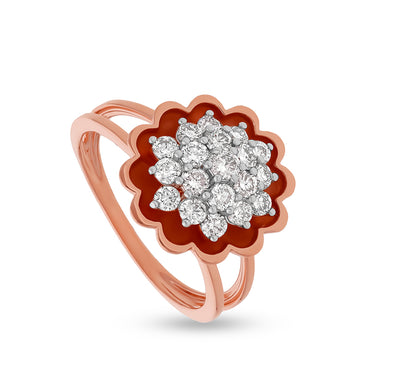 Floral Shape Round Natural Diamond With Split Shank Rose Gold Casual Ring