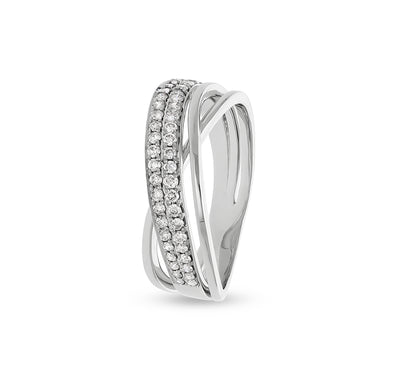 Criss-Cross Shape Round Natural Diamond With Prong Set White Gold Casual Ring
