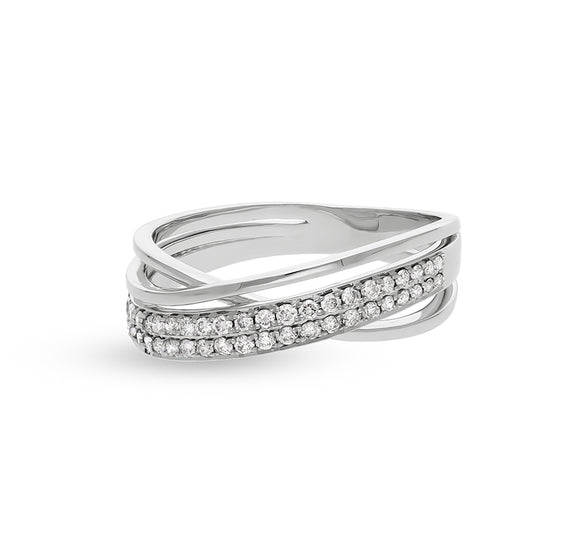 Criss-Cross Shape Round Natural Diamond With Prong Set White Gold Casual Ring