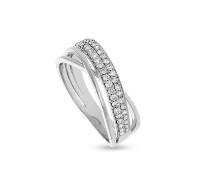 Criss-Cross Shape Round Natural Diamond With Prong Set White Gold Casual Ring