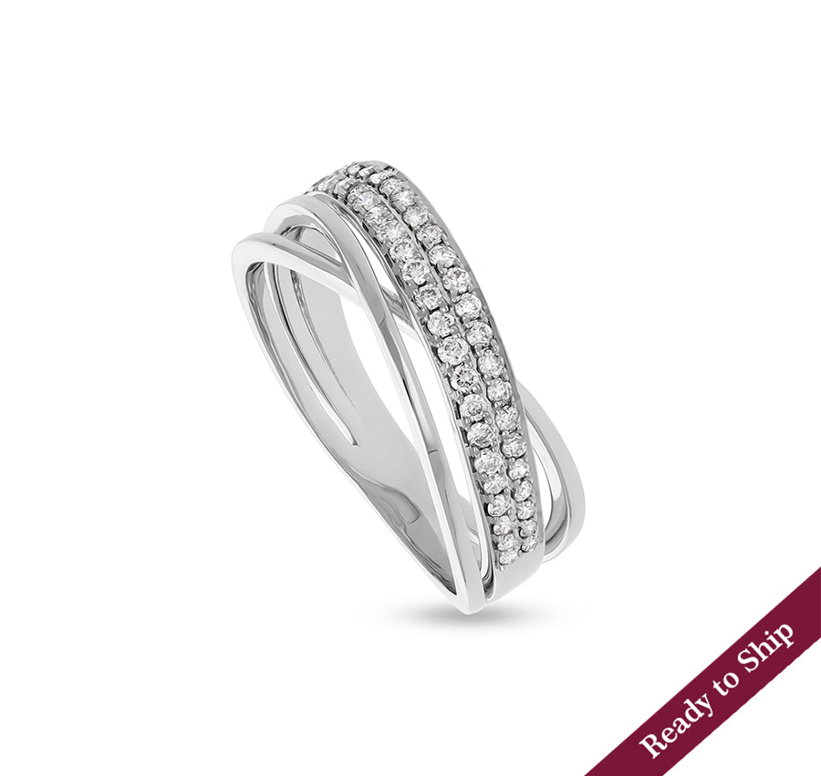 Criss-Cross Shape Round Natural Diamond With Prong Set White Gold Casual Ring