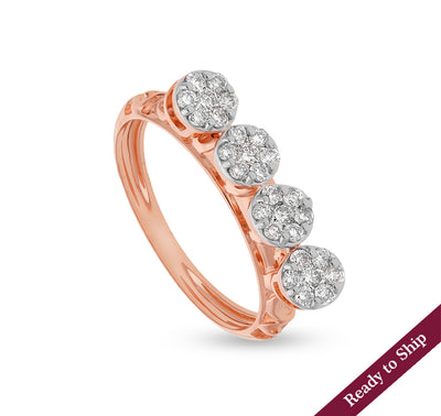 Four Floral Shape Round Diamond With Pressure Setting Rose Gold Casual Ring