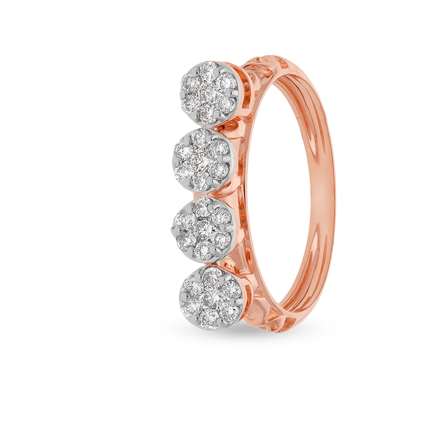 Four Floral Shape Round Diamond With Pressure Setting Rose Gold Casual Ring