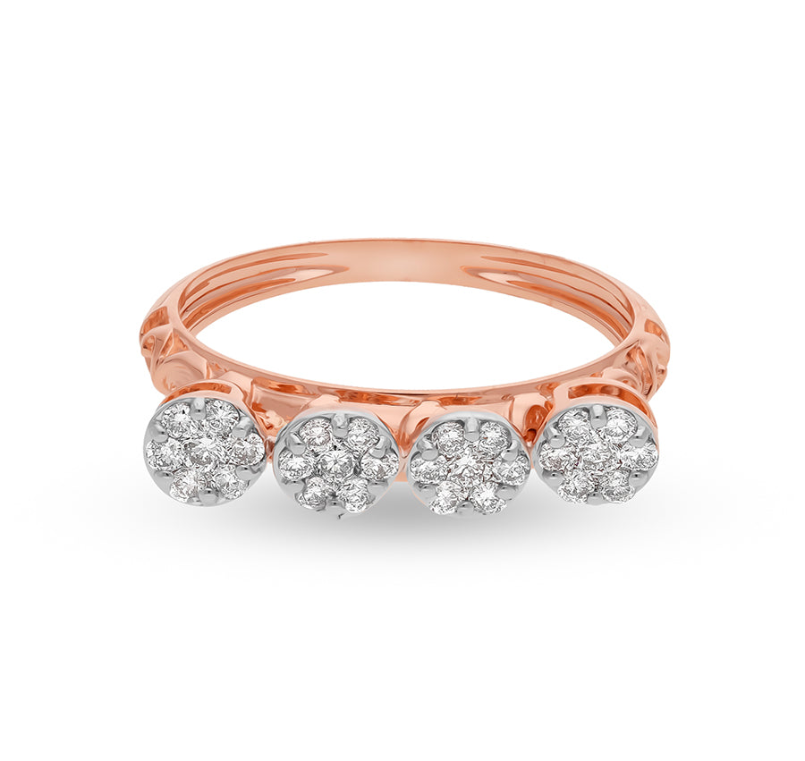 Four Floral Shape Round Diamond With Pressure Setting Rose Gold Casual Ring