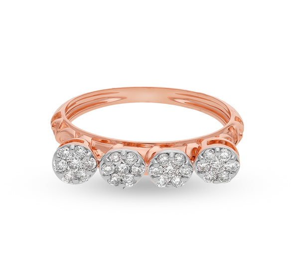 Four Floral Shape Round Diamond With Pressure Setting Rose Gold Casual Ring