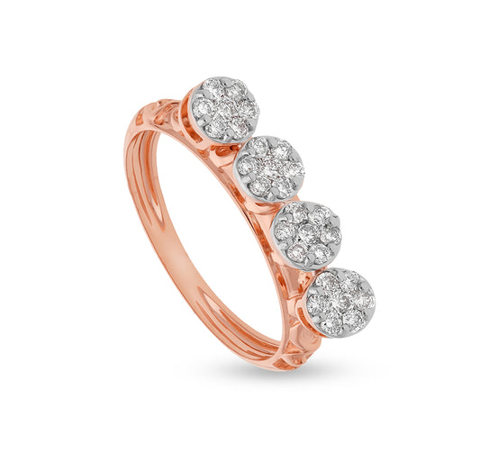Four Floral Shape Round Diamond With Pressure Setting Rose Gold Casual Ring