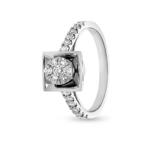 Square Shape Round Cut Diamond With Prong & Pressure Set White Gold Casual Ring