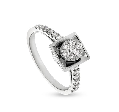 Square Shape Round Cut Diamond With Prong & Pressure Set White Gold Casual Ring