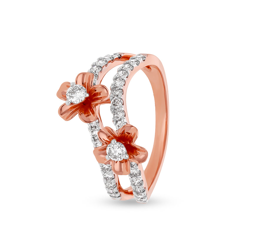 Shimmering Flowers Round Natural Diamond Rose Gold Casual Women Ring