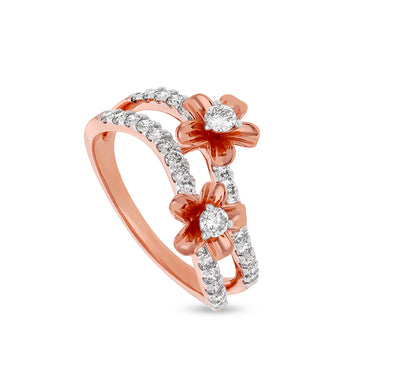 Shimmering Flowers Round Natural Diamond Rose Gold Casual Women Ring