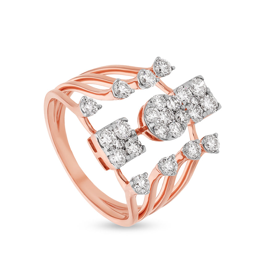 Square and Round Shape Natural Diamond With Prong Set Rose Gold Cocktail Ring