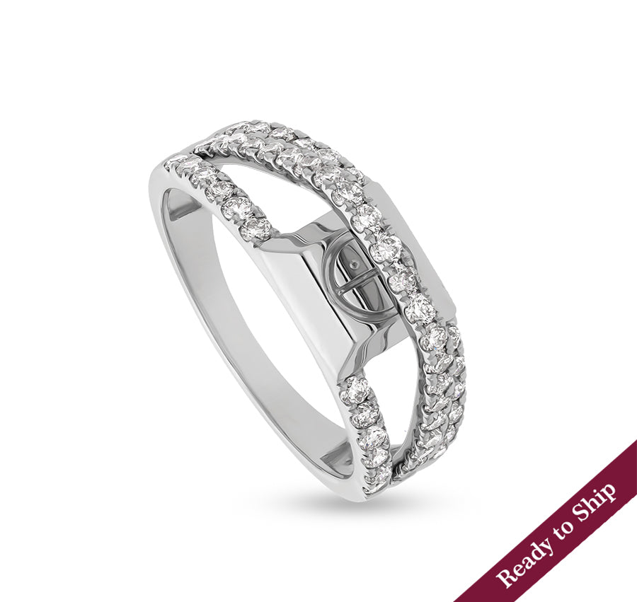 Round Shape Natural Diamond With Prong Setting White Gold Casual Ring