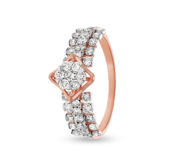 Rhombus Shape Round Natural Diamond Rose Gold Casual Ring