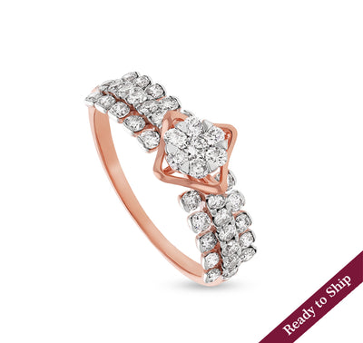 Rhombus Shape Round Natural Diamond Rose Gold Casual Ring