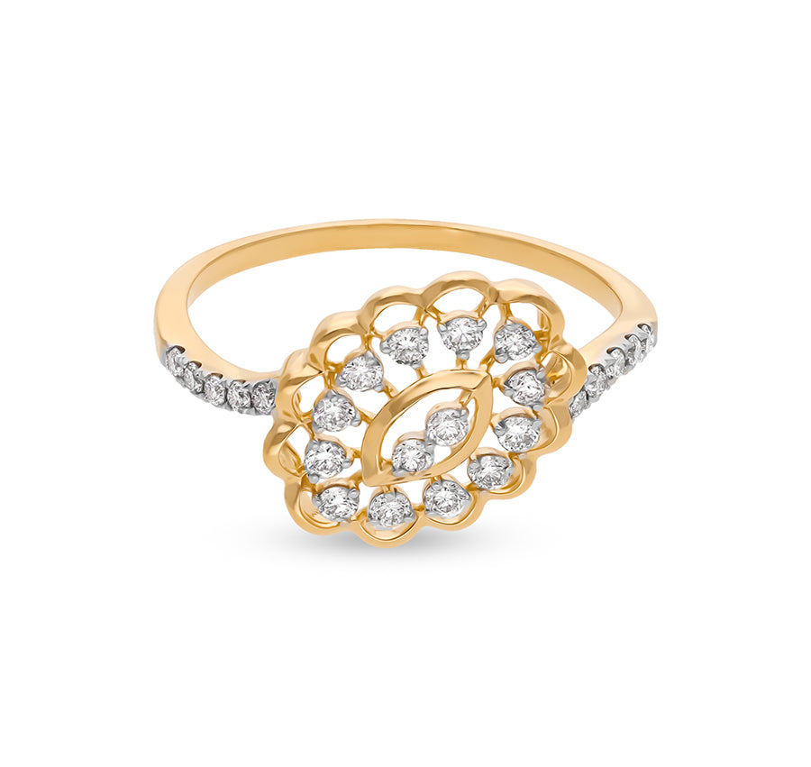 Radiant Floral Shape Round Cut Diamond Yellow Gold Casual Ring