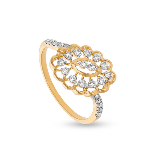 Radiant Floral Shape Round Cut Diamond Yellow Gold Casual Ring
