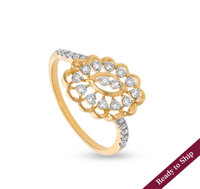 Radiant Floral Shape Round Cut Diamond Yellow Gold Casual Ring