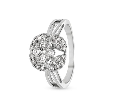 Round Natural Diamond With Straight Shank & Prong Setting White Gold Casual