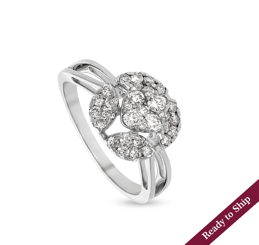 Round Natural Diamond With Straight Shank & Prong Setting White Gold Casual