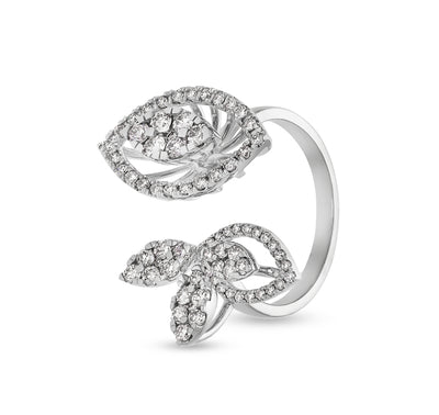 Quadruple Leave Shape Round Diamond With Prong Setting White Gold Casual Ring