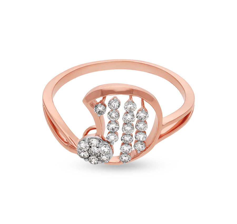 Waxing Crescent Shape Round Natural Diamond With Prong Set Rose Gold Casual Ring