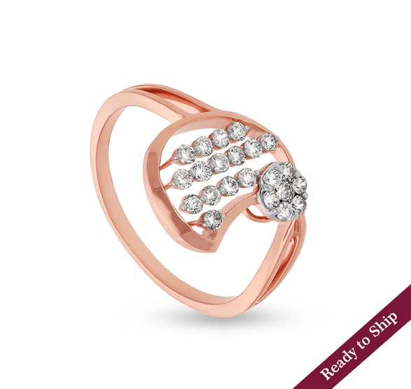 Waxing Crescent Shape Round Natural Diamond With Prong Set Rose Gold Casual Ring