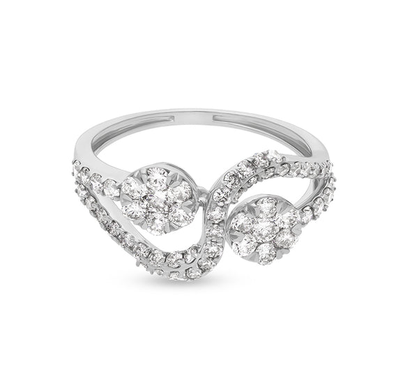 Double and Curve Shape Round Natural Diamond With Prong Set White Gold Casual Ring