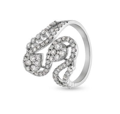 Wave Shape Round Natural Diamond With Prong Setting White Gold Cocktail Ring