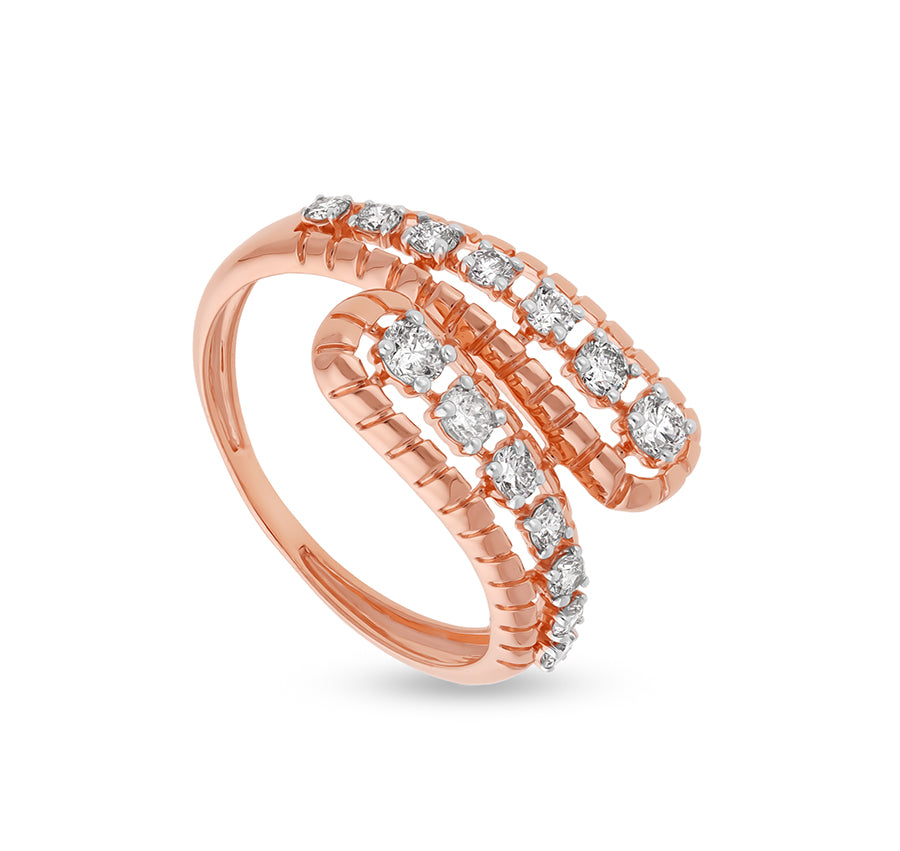 Round Shape Natural Diamond With Prong Set Rose Gold Bypass Ring