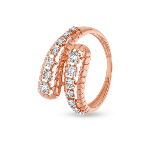 Round Shape Natural Diamond With Prong Set Rose Gold Bypass Ring