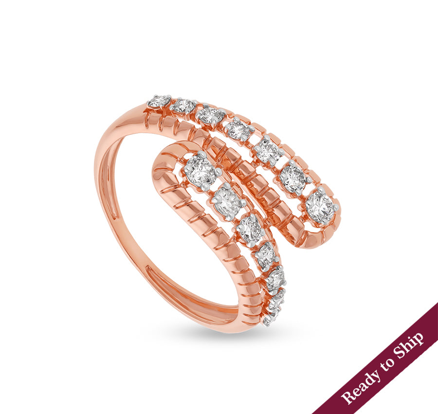 Round Shape Natural Diamond With Prong Set Rose Gold Bypass Ring