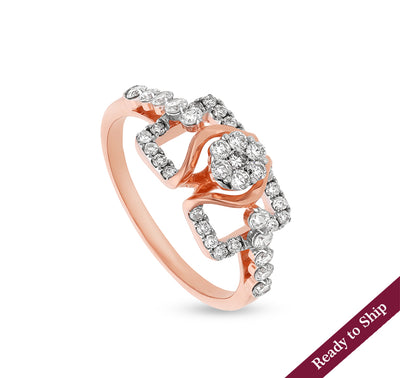 Rectangle Shape Round Natural Diamond With Prong Set Rose Gold Casual Ring