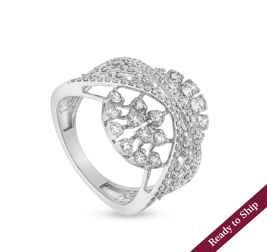 Round Shape Natural Diamond With Prong Setting White Gold Cocktail Ring