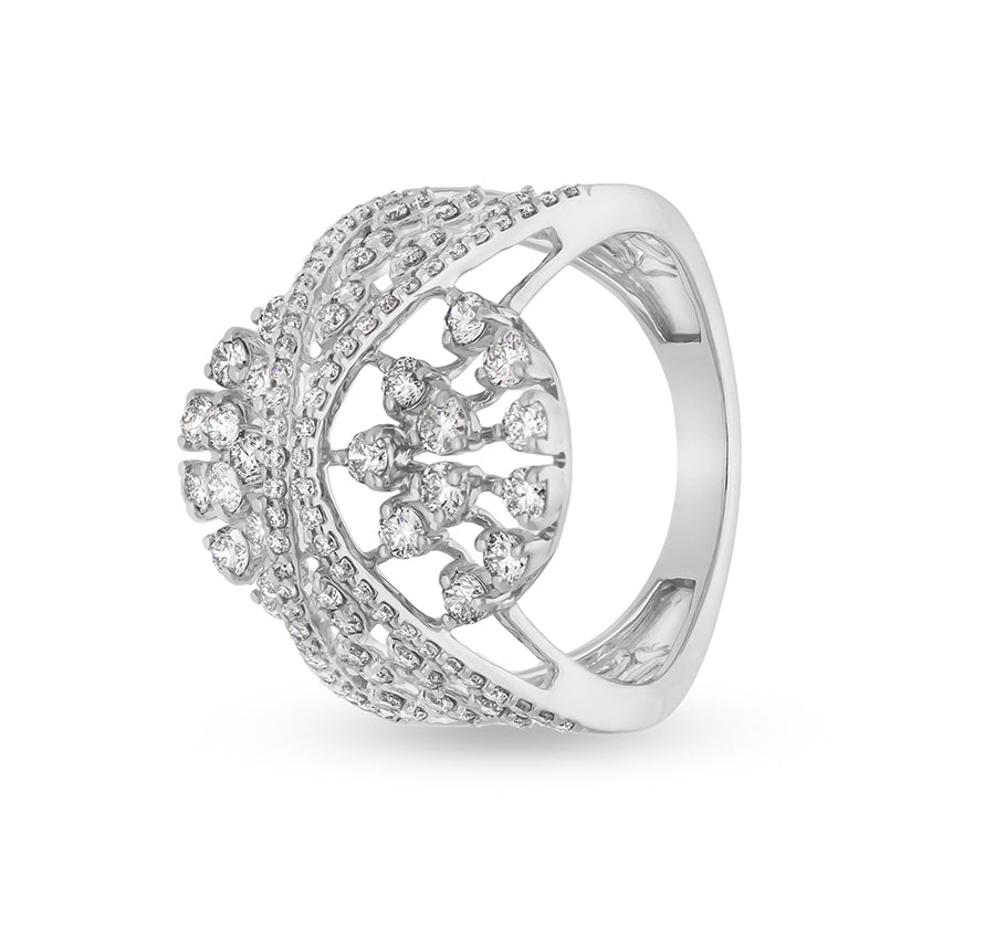 Round Shape Natural Diamond With Prong Setting White Gold Cocktail Ring