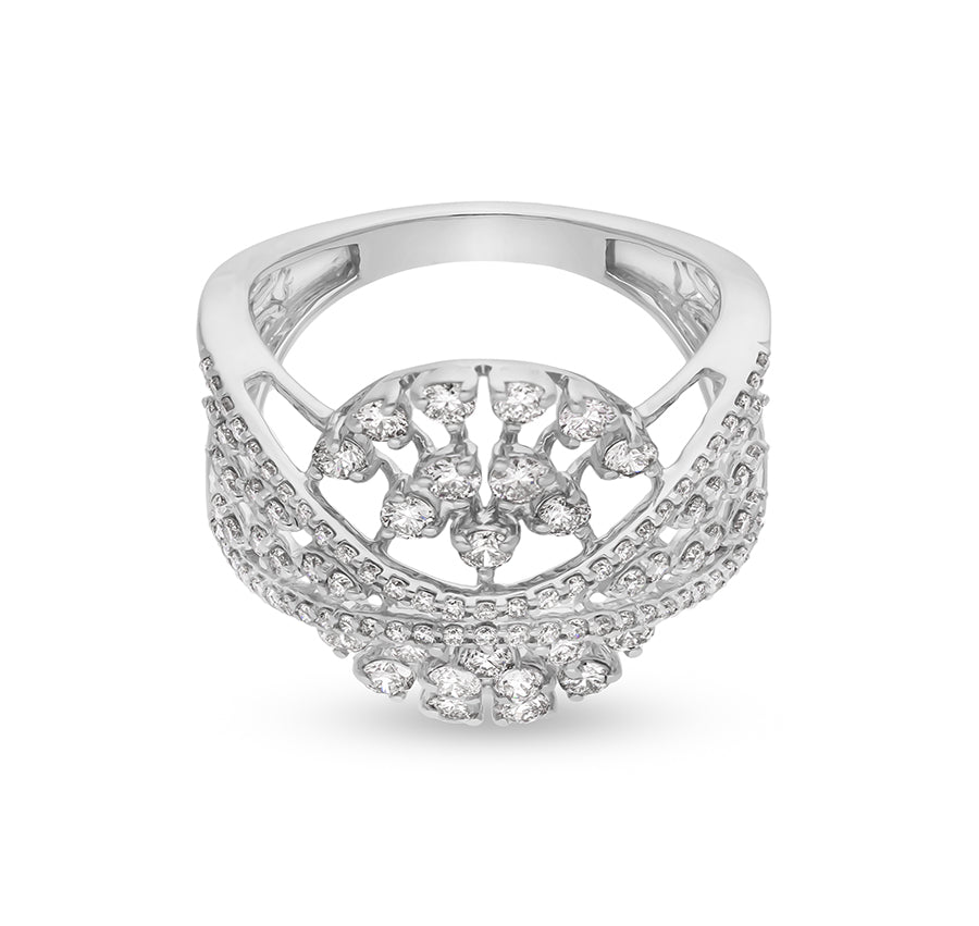 Round Shape Natural Diamond With Prong Setting White Gold Cocktail Ring