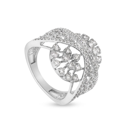 Round Shape Natural Diamond With Prong Setting White Gold Cocktail Ring