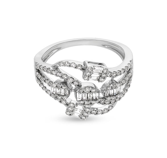 Round Shape Natural Diamond With Prong Setting White Gold Cocktail Ring