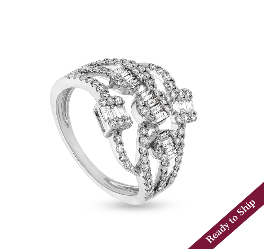 Round Shape Natural Diamond With Prong Setting White Gold Cocktail Ring