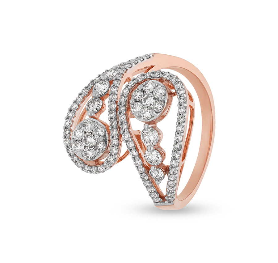 Round Shape Diamond With Prong Set Bypass Rose Gold Casual Ring